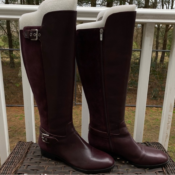 Marc Fisher Shoes - Marc Fisher Burgundy Damsel Tall Shaft Boot with Buckles top Bottom Size 10 M